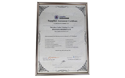 Supplier Assessment Certificate No. 6503807 P+T